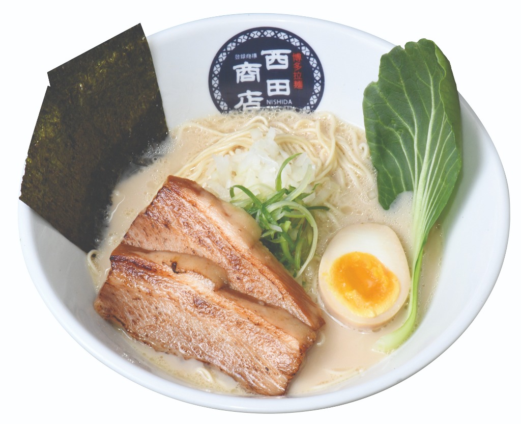 WHITE Ramen: Our basic tonkotsu ramen with pork broth, scallions, onions, bok choy, marinated egg, pork chashu, and seaweed